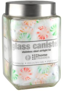 home basics large 56 oz. square glass canister jar container fresh sealed with air-tight stainless-steel twist top lid for kitchen pantry food storage organization, clear
