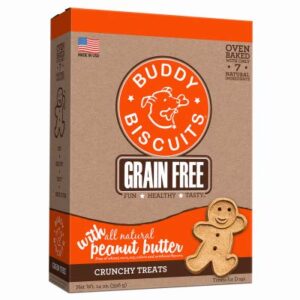buddy biscuits grain free dog treats, baked in usa, large size treat with natural peanut butter 14 oz.