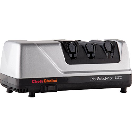 Chef'sChoice EdgeSelect-Pro Diamond Hone Electric Knife Sharpener for Straight and Serrated 20-Degree Knives Made in USA NSF Certified, 3-Stage, Silver