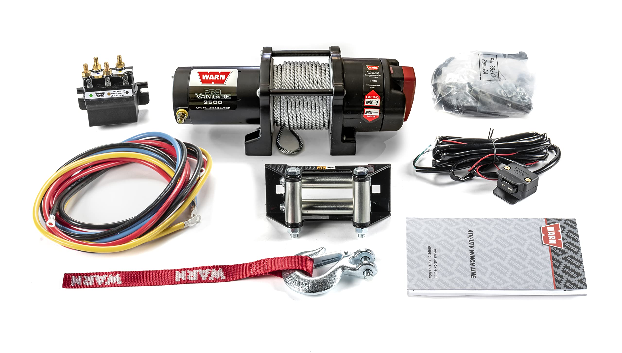 WARN ProVantage 3500 Winch - 3500 lb. Capacity, 50' of 3/16" Wire Rope, Roller Fairlead, Wired Remote Control, Weather-Sealed, for ATV/UTV