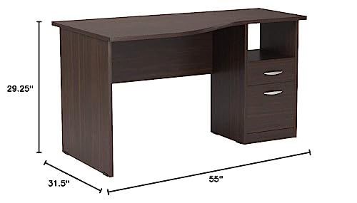 Inval America Curved Top Desk, Espresso-Wenge/Silver