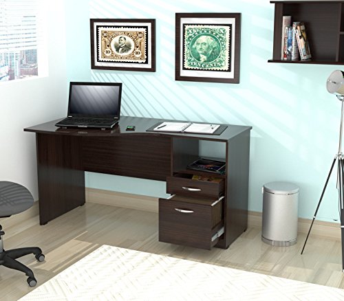 Inval America Curved Top Desk, Espresso-Wenge/Silver