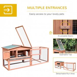 Pawhut 62" Outdoor Rabbit Hutch with Run, Guinea Pig Pet House Bunny Cage with Pull Out Tray, Waterproof Roof