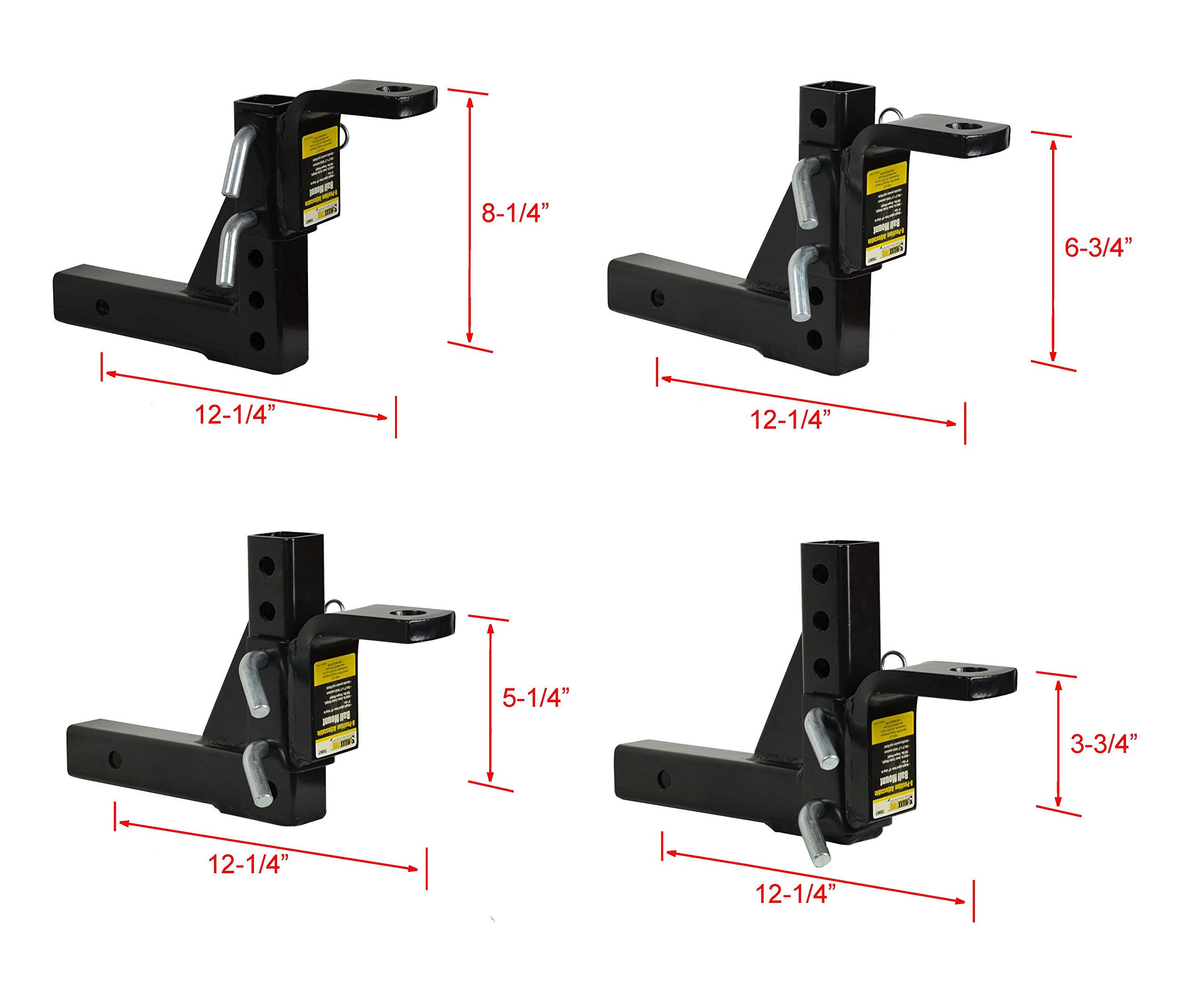 MaxxHaul 70067 Trailer Hitch - 8-Position Adjustable Ball Mount Tow Hitch - 5000 lbs. GTW Capacity , Black