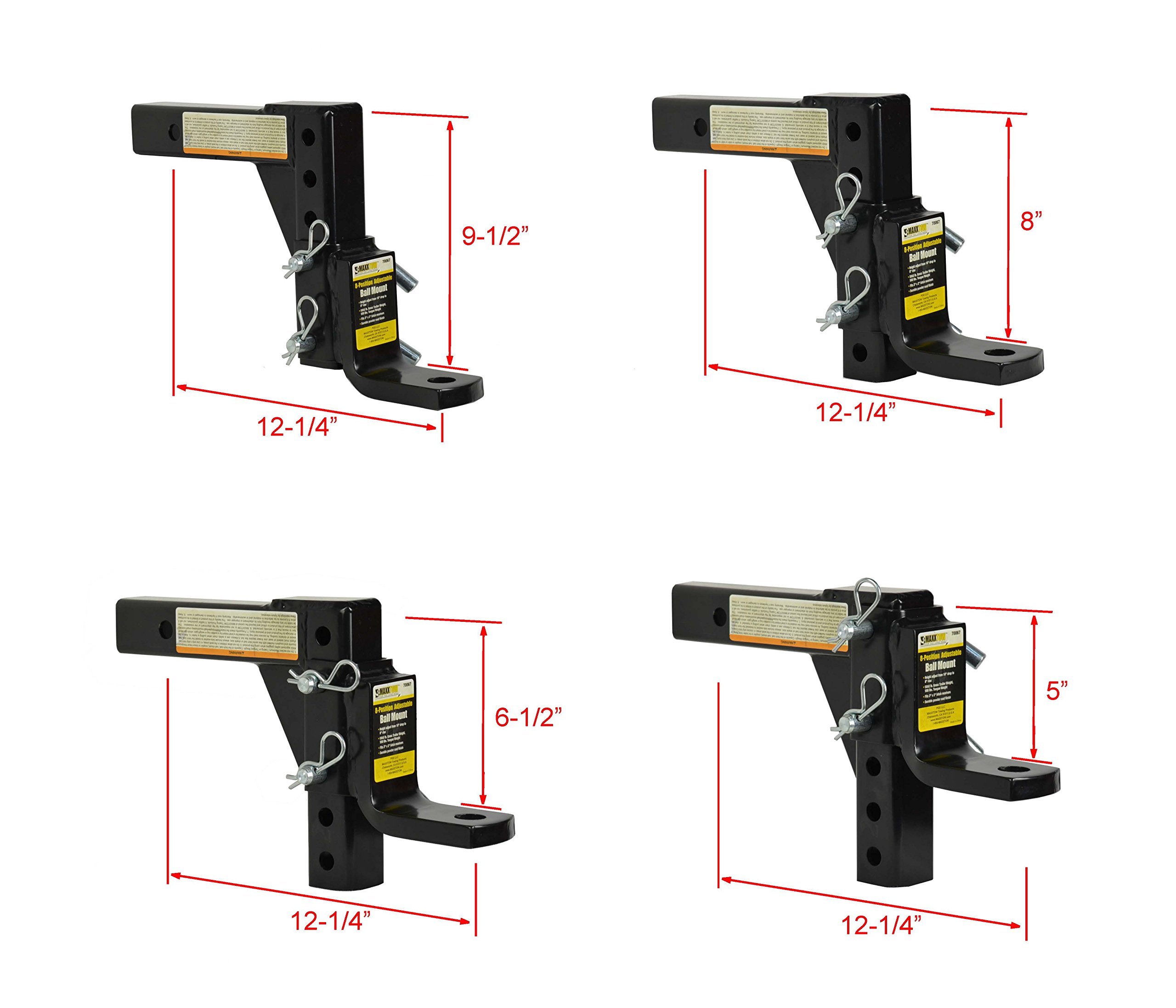 MaxxHaul 70067 Trailer Hitch - 8-Position Adjustable Ball Mount Tow Hitch - 5000 lbs. GTW Capacity , Black