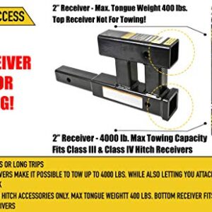 MaxxHaul 70070 Trailer Hitch - Dual Tow Hitch Extension Reciever - 4000 lbs. GTW Capacity , Black , Size: 2 inch