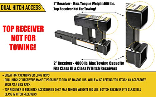 MaxxHaul 70070 Trailer Hitch - Dual Tow Hitch Extension Reciever - 4000 lbs. GTW Capacity , Black , Size: 2 inch