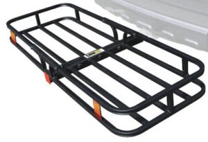 maxxhaul 70107 53" x 19-1/2" hitch cargo carrier - trailer mount steel with high side rails for rv's, trucks, suv's, vans, cars 2" receiver 500-lb load capacity , black