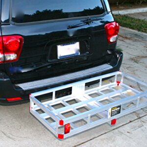 MaxxHaul 70108 Aluminum Cargo Carrier With High Side Rails- Trailer Hitch Mount For RV's, Trucks, SUV's, Vans, Cars With 2" Hitch Receiver - 500-lb Load Capacity, Grey, 49" x 22.5"