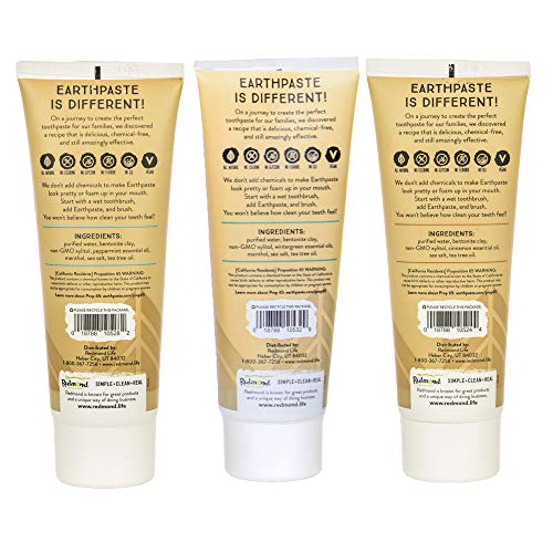 Redmond Redmond earthpaste - natural non-fluoride toothpaste, 4 ounce tube (3 pack, peppermint, wintergreen, cinnamon)