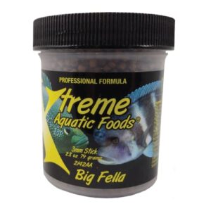 xtreme aquatic fish food - nutritionally balanced professional formula - balanced amino acid profile and no hormones - made in usa – big fella slow sinking 3mm pellets (2.8 oz)