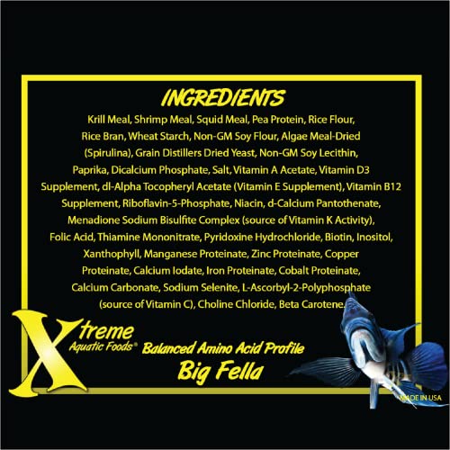 Xtreme Aquatic Fish Food - Nutritionally Balanced Professional Formula - Balanced Amino Acid Profile and No Hormones - Made in USA – Big Fella Slow Sinking 3mm Pellets (2.8 oz)