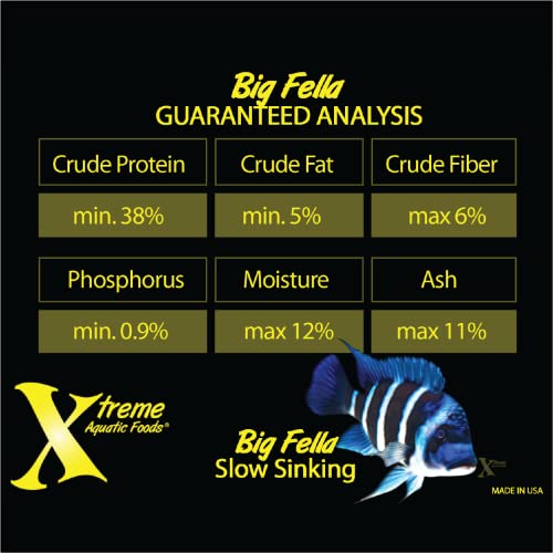 Xtreme Aquatic Fish Food - Nutritionally Balanced Professional Formula - Balanced Amino Acid Profile and No Hormones - Made in USA – Big Fella Slow Sinking 3mm Pellets (2.8 oz)