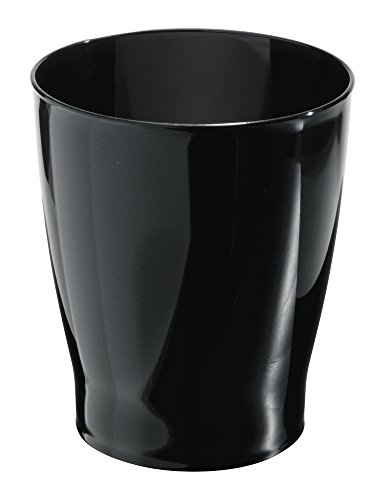 iDesign 19942 Franklin Plastic Wastebasket, Trash Can for Bathroom, Bedroom, Kitchen, Home Office, Dorm, College, 8" x 8" x 9.1", Black