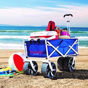 Mac Sports Heavy Duty Collapsible Folding All Terrain Utility Beach Wagon Cart, Blue/White