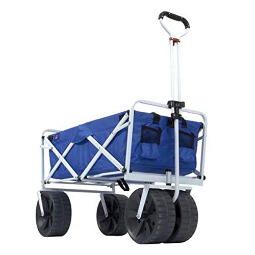 Mac Sports Heavy Duty Collapsible Folding All Terrain Utility Beach Wagon Cart, Blue/White