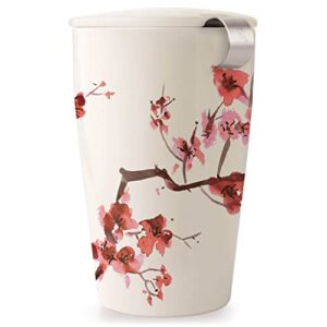 tea forte kati cup cherry blossoms, ceramic tea infuser cup with infuser basket and lid for steeping loose leaf tea