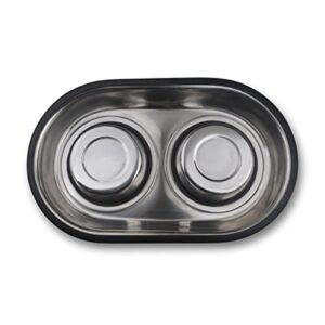 Van Ness Pets Stainless Steel Large Double Dish Dog Food And Water Bowl, 64 OZ, Wide No-Tip Base