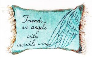 manual 12.5 x 8.5-inch decorative embroidered word pillow with fringe, friends are angels