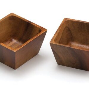 Lipper International Acacia Wood Square Salt Pinch or Serving Bowls, 3" x 3" x 2-1/2", Set of 2