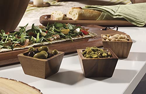 Lipper International Acacia Wood Square Salt Pinch or Serving Bowls, 3" x 3" x 2-1/2", Set of 2