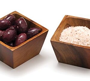 Lipper International Acacia Wood Square Salt Pinch or Serving Bowls, 3" x 3" x 2-1/2", Set of 2