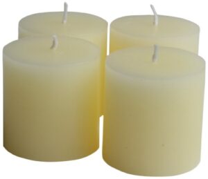 tag trade associates group mini pillar candles set of 4 unscented drip-free long burning hours for home decor wedding parties 2x2 white