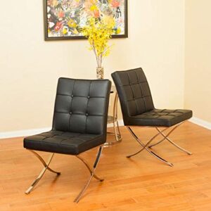 Christopher Knight Home Milania Modern Button Tufted Leather Dining Chairs, 2-Pcs Set, Black / Silver