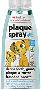 Petkin Plaque Spray, Cool Mint, 4 Fl Oz – Cleans Teeth & Gums, Removes Plaque & Tartar, Freshens Breath & Whitens Teeth with Baking Soda - Ideal Cat & Dog Dental Spray with No Brushing or Rinsing