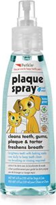 petkin plaque spray, cool mint, 4 fl oz – cleans teeth & gums, removes plaque & tartar, freshens breath & whitens teeth with baking soda - ideal cat & dog dental spray with no brushing or rinsing