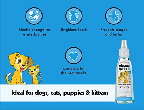 Petkin Plaque Spray, Cool Mint, 4 Fl Oz – Cleans Teeth & Gums, Removes Plaque & Tartar, Freshens Breath & Whitens Teeth with Baking Soda - Ideal Cat & Dog Dental Spray with No Brushing or Rinsing