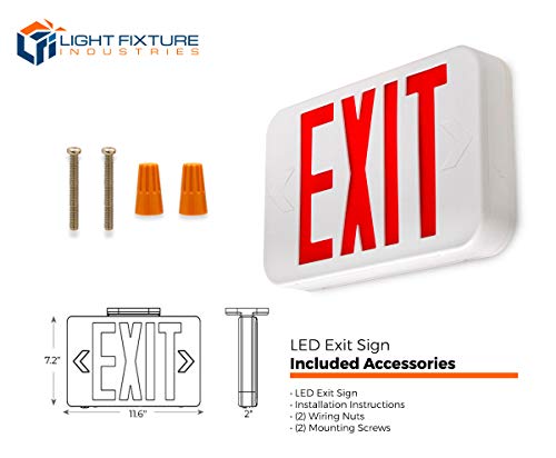 LFI Lights | Red Exit Sign | All LED | White Thermoplastic Housing | Hardwired with Battery Backup | Optional Double Face and Knock Out Arrows Included | UL Listed | (1 Pack) | LEDJR-R