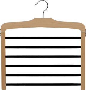 wooden 6 tier pant hanger w/ black velvet non-slip bars, box of 1 wood bottom hanger w/ natural finish and chrome swivel hook for jeans slacks or trouser by the great american hanger company