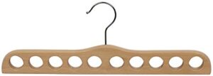natural finish wood scarf hanger with 10 holes and chrome hardware in 17 1/2" length x 3/4" thick, 1 hanger