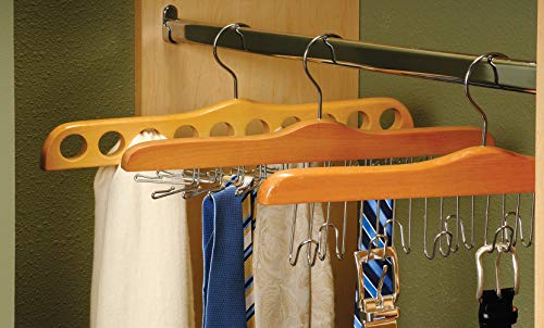 Natural Finish Wood Scarf Hanger with 10 Holes and Chrome Hardware in 17 1/2" Length X 3/4" Thick, 1 Hanger