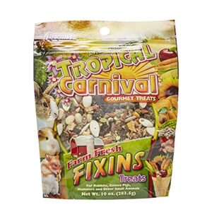 f.m. brown's tropical carnival, farm fresh fixins treats for rabbits, guinea pigs, hamsters, rats, mice, and other small animals, healthy mix of fruits, veggies, seeds, and hay, 10 oz