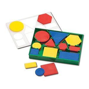 edxeducation deluxe attribute blocks - set of 60 - homeschool supplies for early math - 5 shapes + 2 sizes + 3 colors + 2 thicknesses + storage tray