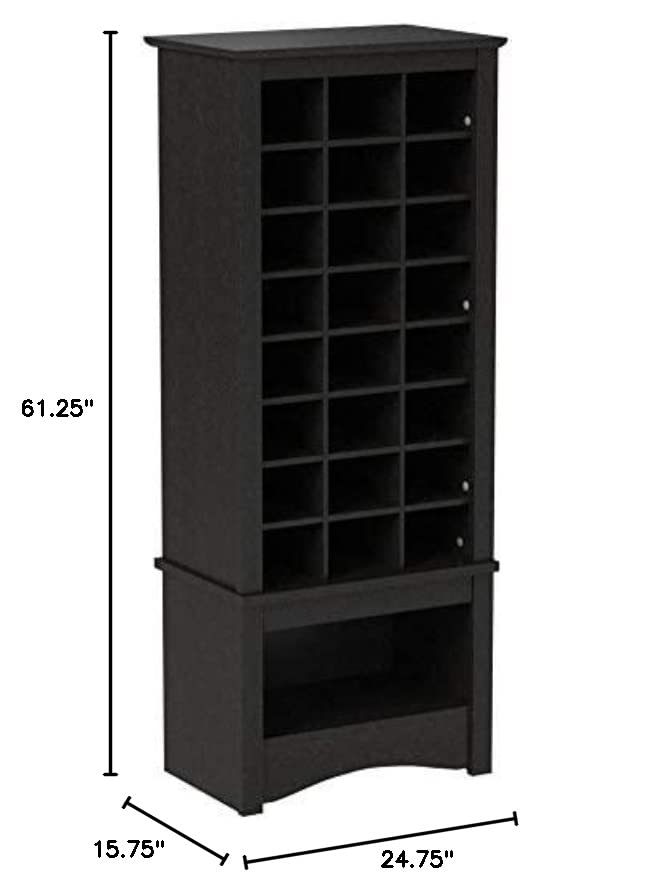 Prepac 24 pair Shoe Storage Rack with bottom shelf, Black