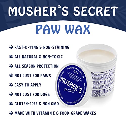 Musher's Secret Dog Paw Wax 454 g (16 oz) - Moisturizing Dog Paw Balm that Creates an Invisible Barrier That Protects and Heals Dry Cracked Paws - All-Natural with Vitamin E and Food-Grade Ingredients