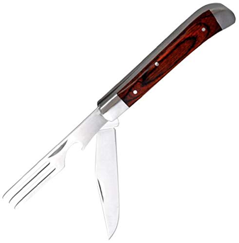 Fury Mustang Nobility Camper Detachable Fork Knife with Rose Pakka Handles, 7-Inch,Brown