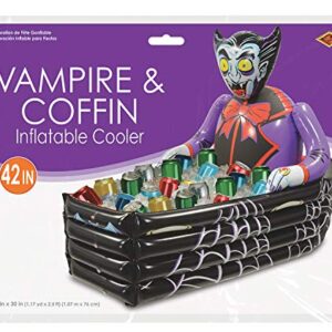 Beistle 30" x 3' 6" Inflatable Vampire And Coffin Happy Halloween Drink Cooler Party Beverage Holder, Holds Approx. 48 12-Ounce Cans, Multicolor