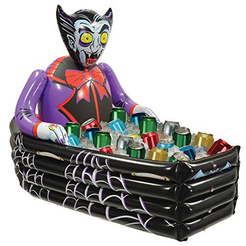 Beistle 30" x 3' 6" Inflatable Vampire And Coffin Happy Halloween Drink Cooler Party Beverage Holder, Holds Approx. 48 12-Ounce Cans, Multicolor