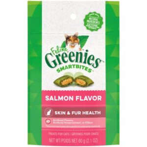 greenies feline smartbites skin & fur salmon 2.1oz - six (6) packages