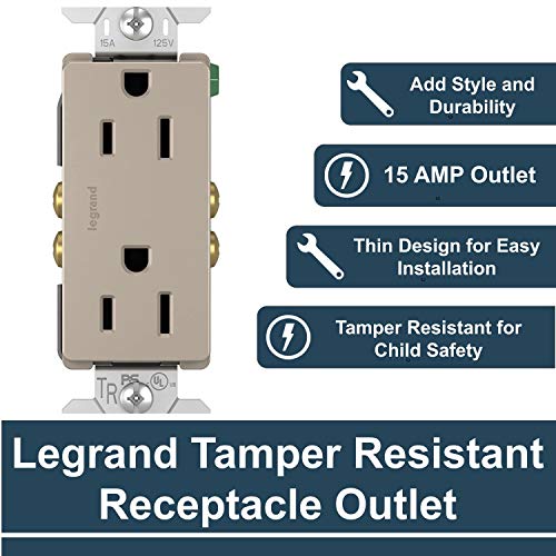 Legrand - Pass & Seymour Radiant Tamper Resistant Outlet, Nickel Power Outlet, 15 Amp Wall Outlet, 885TRNICC12, 1 Count