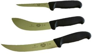 victorinox forschner 5 inch boning knife, 8 inch breaking knife and the 6 inch skinning knife