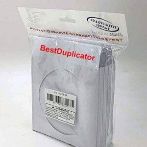 BestDuplicator White Cd/DVD Paper Media Sleeves Envelopes with Flap and Clear Window (Pack of 100)