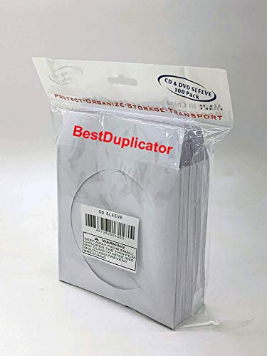 BestDuplicator White Cd/DVD Paper Media Sleeves Envelopes with Flap and Clear Window (Pack of 100)
