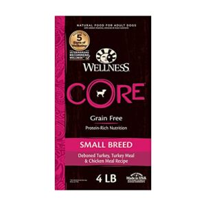 wellness core grain-free high-protein small breed dry dog food, natural ingredients, made in usa with real meat (adult, turkey, 4-pound bag)