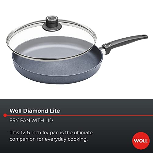 Woll Diamond Lite Diamond Reinforced Non-stick, Anti-Corrosion, Cut-Resistant, Light Weight Fry Pan with Clear Lid, 12.5-Inch, Made in Germany