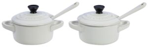 le creuset stoneware set of 2 condiment dish and spoon set, white